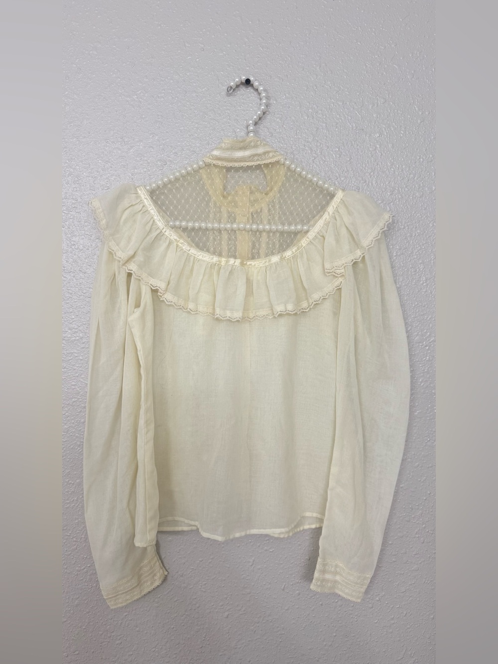 Vintage Gunne Sax Jessica McClintock Lace Victorian Blouse Ivory XS-S - Picture 4 of 8